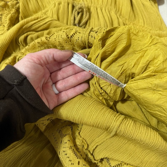 Free People Angela Yellow Boho Jumpsuit with Bell and Lace Detail Size Medium - Picture 12 of 13